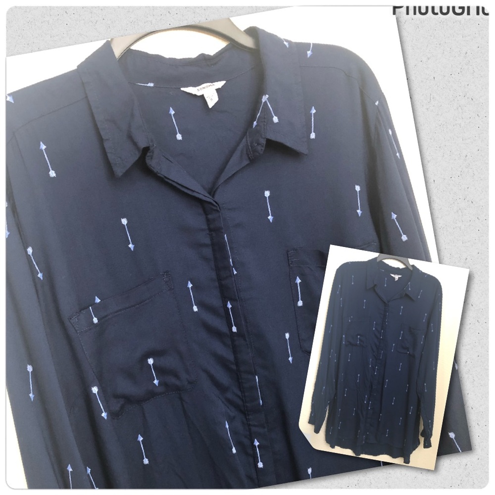 SONOMA Button Front Shirt Loose Fit Long Sleeve Arrows NWT 100% rayon
